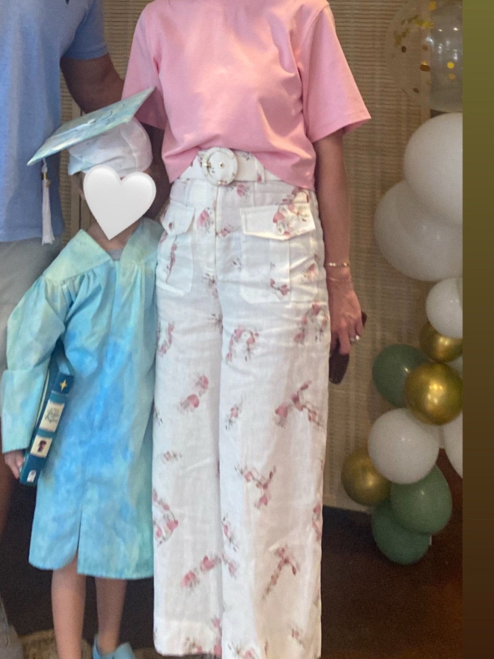 Zimmermann Ivory Pants with Pink Floral Design & Belt